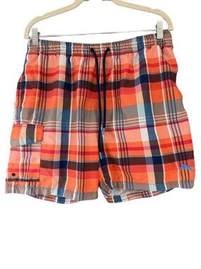 Tommy Bahama Naples Swim Trunks Orange Madras Plaid Riviera Mens Lined